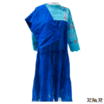 Robe longue Bleu léger ample avec garniture en brodé bleu turquoise avec foulard T38 (tenue africaine)