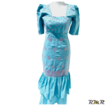 Robe longue voile bleu clair avec motif et perles roses à manche courte T36 (tenue africaine)