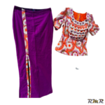 Ensemble jupe violet et taille basse Multi couleur avec rappel du haut sur la jupe (tenue africaine)