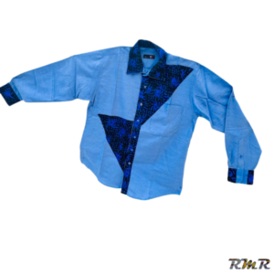 Chemise manche longue bleue wax (tenue africaine)