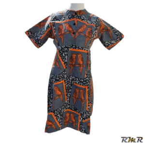 Robe en wax à manche courte avec porte feuille dans la partie basse de la robe, (tenue africaine)