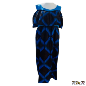 Robe longue sans manche en thioup bleu/marron se porte en été car sans manche. (tenue africaine)