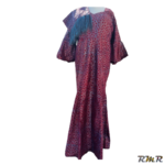 Robe longue en thioup rouge bordeaux à queue de sirène à manche 3/4 évasée avec son foulard. T48 (tenue africaine)