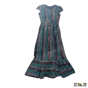 Robe longue en wax de couleur vert/marron à manche tres courte. T34 (tenue africaine)