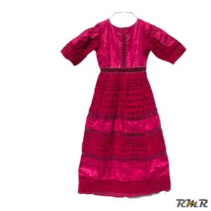 Robe longue patch brodé bazin rose. T7ans (tenue africaine)