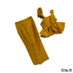 Ensemble jupe et taille basse en bazin jaune avec manche dépareillée. T13/14ans (tenue africaine)