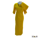 Robe longue en brodé jaune à manche courte sans garniture avec son foulard. T46 (tenue africaine)