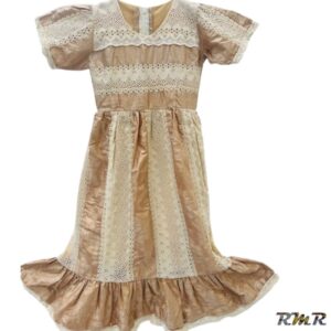 Robe longue patch de bazin marron clair et brodé beige T5ans (tenue africaine)