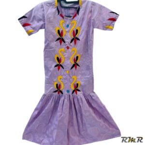 Robe longue bazin violet clair avec broderie à manche courte T4/5ans (tenue africaine)