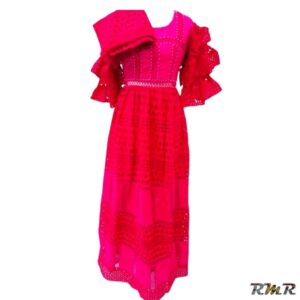 Robe longue taille mame patch brodé mary gueye / bazin rose T36 (tenue africaine)