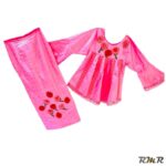 Ensemble jupe et marinière en bazin rose avec garniture en fleur avec foulard T36 (tenue africaine)