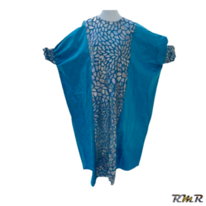 Grand boubou getzner bleu jupe patché avec du velours motif carrelage brillant. T48 (tenue africaine)
