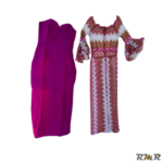 Ensemble robe en soie rose fushia avec sa robe légère par-dessus. T36 (tissus africain)
