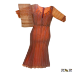 Robe longue trapèze en brodé de couleur orange à manche 3/4 avec foulard. T36 (tissu africain)