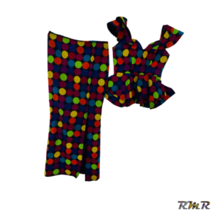 Ensemble jupe et taille basse en wax multi couleur sans manche. T36 (tenue africaine)