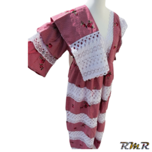 robe longue en tissu léger rouge avec patch brodé. T48 (tenue africaine)