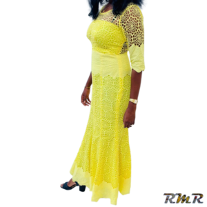 Robe longue brodé jaune à queue de sirène. T38 (tenue africaine)