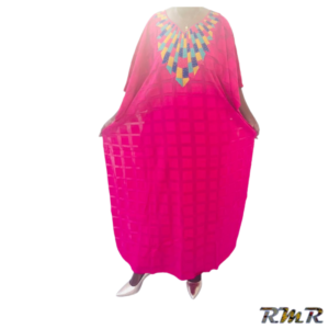 Grand boubou en voile rose avec broderie multi couleurs. T42 (tenue africaine)