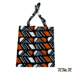 Tote Bag Wax réversible avec poche intérieure de couleur gris noir orange (42x40) (tenue africaine)