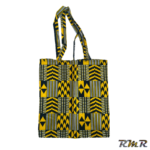 Tote Bag Wax réversible avec poche intérieure de couleur jaune noir (42x40) (tenue africaine)