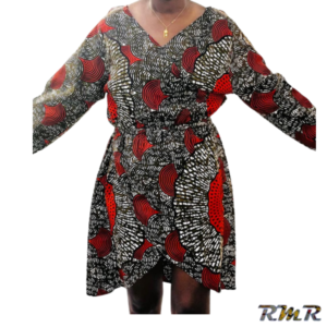 Robe courte en Wax à manche longue. T40/42 (tenue africaine)