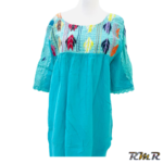 Robe longue léger bleu turquoise avec broderie fait main. T48 (tenue africaine)