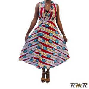 Robe midi portefeuille en Wax sans manche multi couleur. T36/38. (tenue africaine)