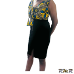 Robe droite mélange de supercent et de Wax de couleurs jaune noir. T34/36 (tenue africaine)