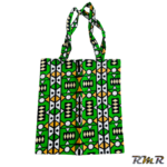 Tote Bag Wax réversible avec poche intérieure de couleur vert blanc marron (42x40) (tenue africaine)