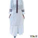 Robe longue en brodé coton blanc. T44. (tenue africaine)