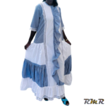 Robe longue patch de blanc et rayé bleu avec garniture en brodé. T44 (tenue africaine)
