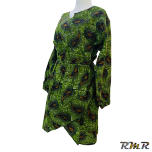 Robe courte en Wax à manche longue. T44/46 (tenue africaine)