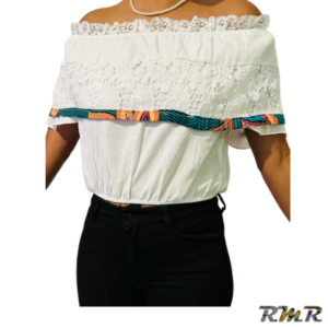 Haut blanc customisé en Wax. T36 (tenue africaine)