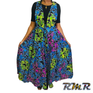 Robe longue : robe ouverte en wax de multi couleur (tenue africaine)