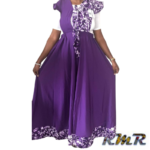 Robe longue : Patch de soie et pagne africain violet (tenue africaine)