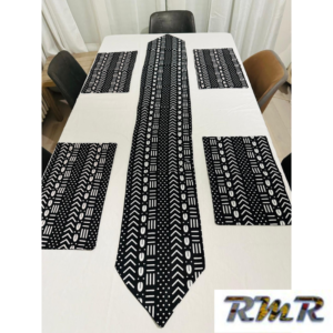 chemin de table en pagne africain ( wax) noir et blanc (tenue africaine)