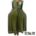Robe longue : Patch de soie et pagne africain vert olive (tenue africaine)