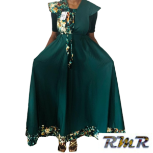Robe longue : Patch de soie et pagne africain vert (tenue africaine)