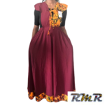 Robe longue : Patch de soie et pagne africain rouge bordeaux (tenue africaine)