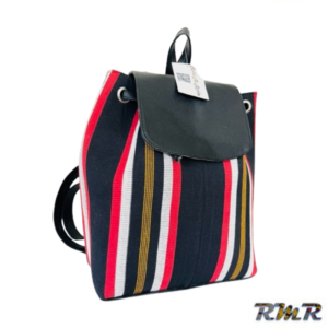 Sac à dos en simili cuir et pagne tissé rouge/noir/blanc (accessoire africain)