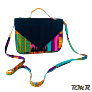 Sac à main bandoulière noir sur fond multi couleur (accessoire africain)