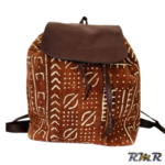 Sac à dos en simili cuir et tissu BOGOLAN de couleur marron (accessoire africain)