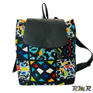 Sac à dos en simili cuir et tissu wax multi couleur (accessoire africain)