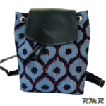 Sac à dos en simili cuir et tissu wax de couleur bleu/noir (accessoire africain)