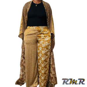 Ensemble pantalon en soie et manteau en soie légère et lourde beige. T34 à 38 (tenue africaine)