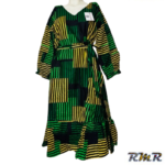 Robe en pagne verte manche longue ou courte avec ceinture. T36 à 40( mode africaine) (tenue africaine)