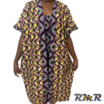 Ensemble robe élastique et manteau en wax violet jaune. T34 à 42