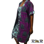 Ensemble robe élastique et manteau en wax violet bleu. T34 à 42