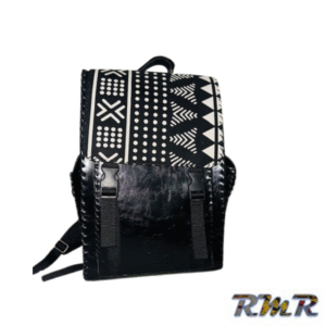 Sac à dos cuir patch Wax fait main - noir et blanc