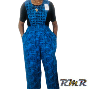 Combinaison damier en Pagne ( Wax) Bleu et noir - S à XL